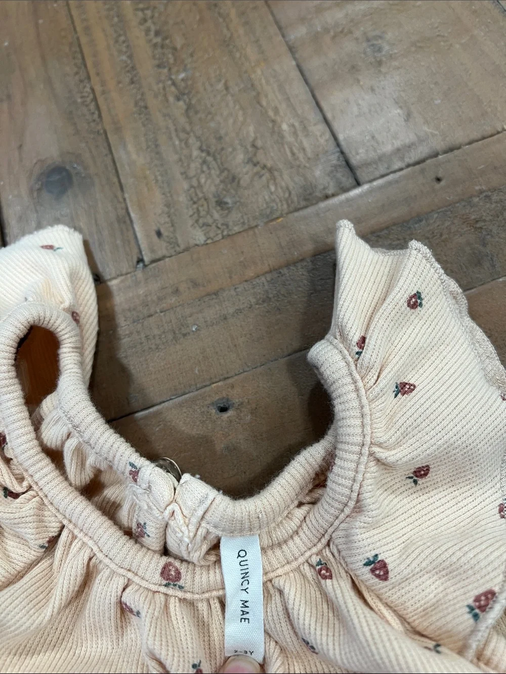 Quincy Mae ribbed strawberry print ruffle collar dress 2-3 years play condition